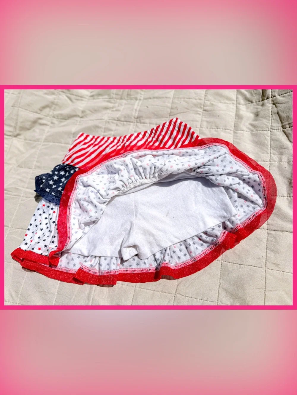QUICK SHIP DISCOUNTED 4th of July Stars & Stripes Ruffle Tier Skort Skirt Girl 4 - Picture 3 of 5